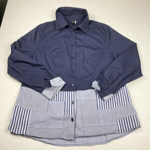 Ravel Womens Button Down Shirt Striped Patchwork Long Sleeve Casual Work Top M
